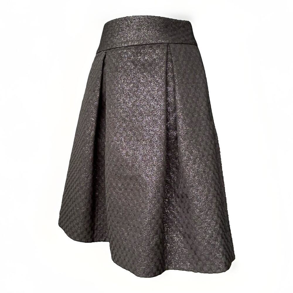 Kate Spade Metallic Jaquard Pleated Mini Skirt Sz 6 Black Shimmer Holiday Party - Picture 2 of 11